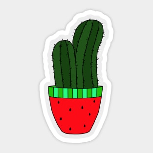 Cute Cactus Design #42: Watermelon Pot With Cucumber Cacti Sticker